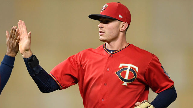 MINNEAPOLIS, MN - SEPTEMBER 28: Max Kepler #26 of the Minnesota Twins celebrates defeating the Chicago White Sox after game two of a doubleheader on September 28, 2018 at Target Field in Minneapolis, Minnesota. The Twins defeated the White Sox 12-4.