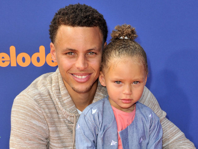 WESTWOOD, CA - JULY 16: NBA player Stephen Curry and daughter Riley Curry attend the Nickelodeon Kids' Choice Sports Awards 2015 at UCLA's Pauley Pavilion on July 16, 2015 in Westwood, California.