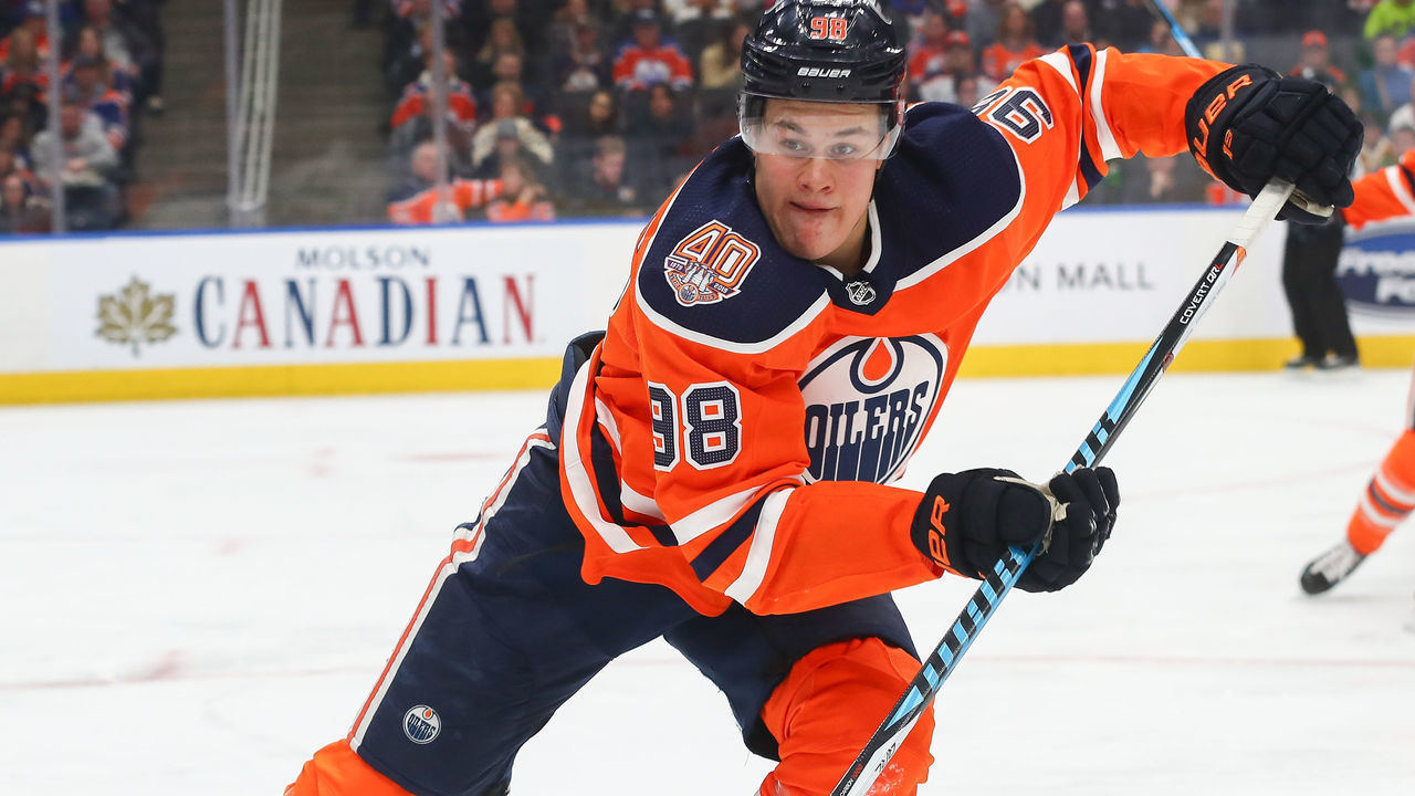 EDMONTON, AB - DECEMBER 27: Edmonton Oilers Right Wing Jesse Puljujarvi (98) skates to the puck in the first period during the Edmonton Oilers game versus the Vancouver Canucks on December 27, 2018 at Rogers Place in Edmonton, AB.