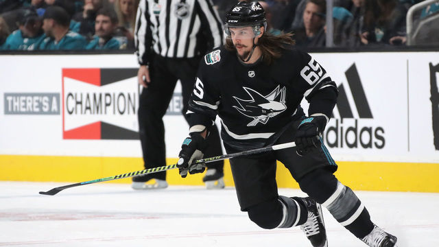 SAN JOSE, CALIFORNIA - JANUARY 26: Erik Karlsson #65 of the San Jose Sharks skates against the Central Division All-Stars during the 2019 Honda NHL All-Star Game at SAP Center on January 26, 2019 in San Jose, California.