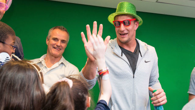 BOSTON, MA - FEBRUARY 13: Gronkowski Family Foundation makes donation to Boston Children's Hospital at Boston Children's Hospital on February 13, 2019 in Boston, Massachusetts.