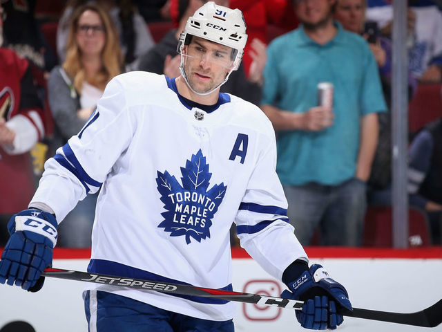 GLENDALE, ARIZONA - FEBRUARY 16: John Tavares #91 of the Toronto Maple Leafs skates on the ice during the second period of the NHL game against the Arizona Coyotes at Gila River Arena on February 16, 2019 in Glendale, Arizona. The Coyotes defeated the Maple Leafs 2-0.