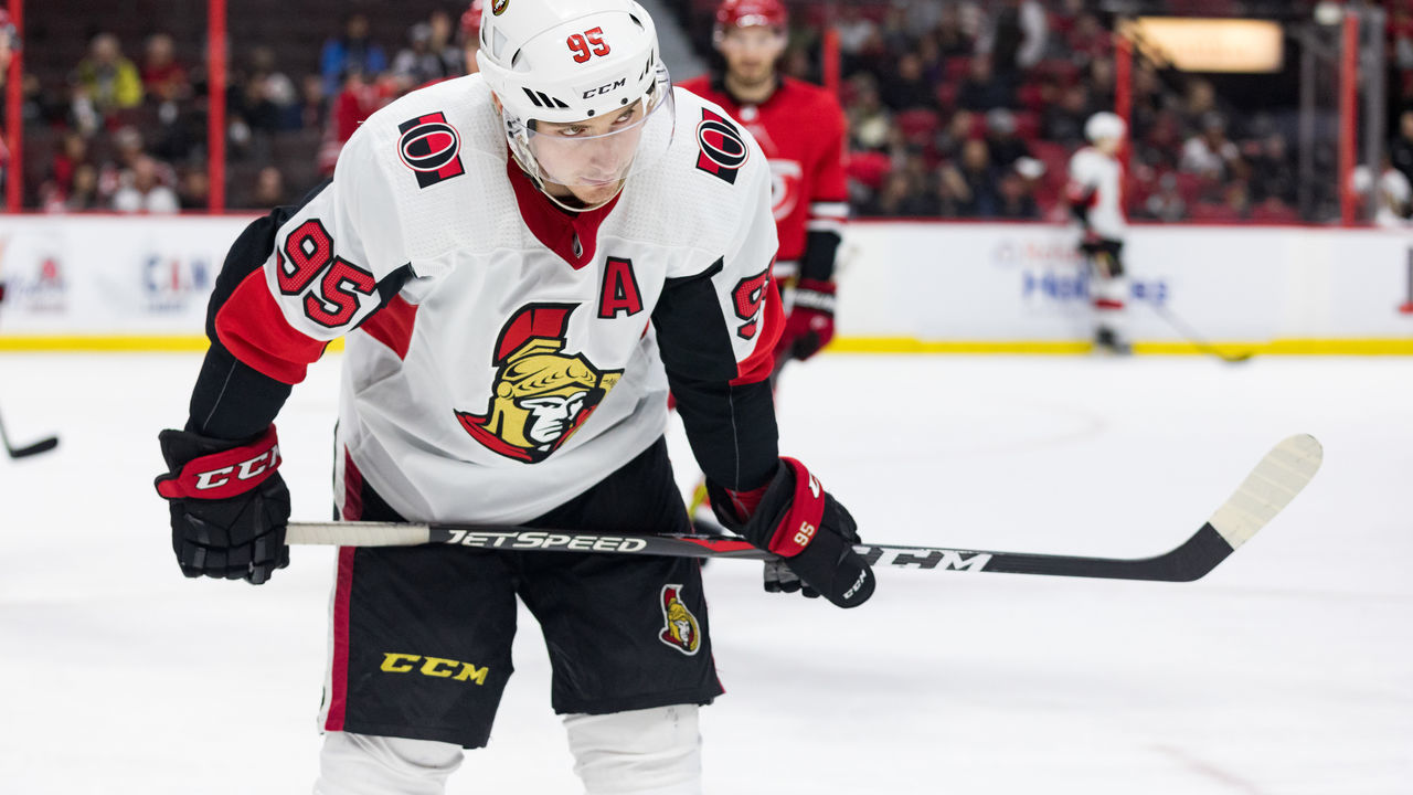 OTTAWA, ON - FEBRUARY 12: Ottawa Senators Center Matt Duchene (95) hangs his head after a Carolina Hurricanes goal during third period National Hockey League action between the Carolina Hurricanes and Ottawa Senators on February 12, 2019, at Canadian Tire Centre in Ottawa, ON, Canada.