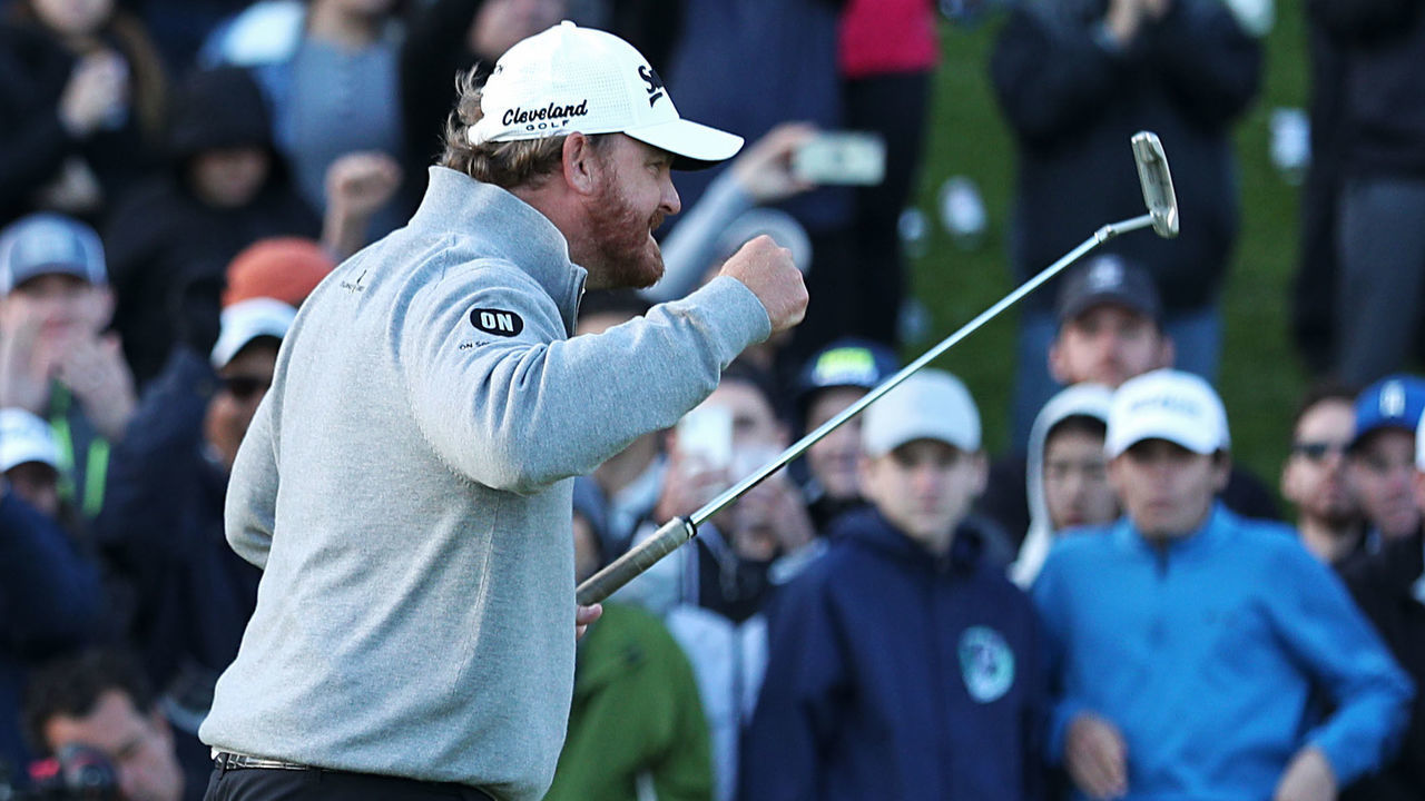 PACIFIC PALISADES, CALIFORNIA - FEBRUARY 17: J.B. Holmes reacts after winning the Genesis Open at Riviera Country Club on February 17, 2019 in Pacific Palisades, California.
