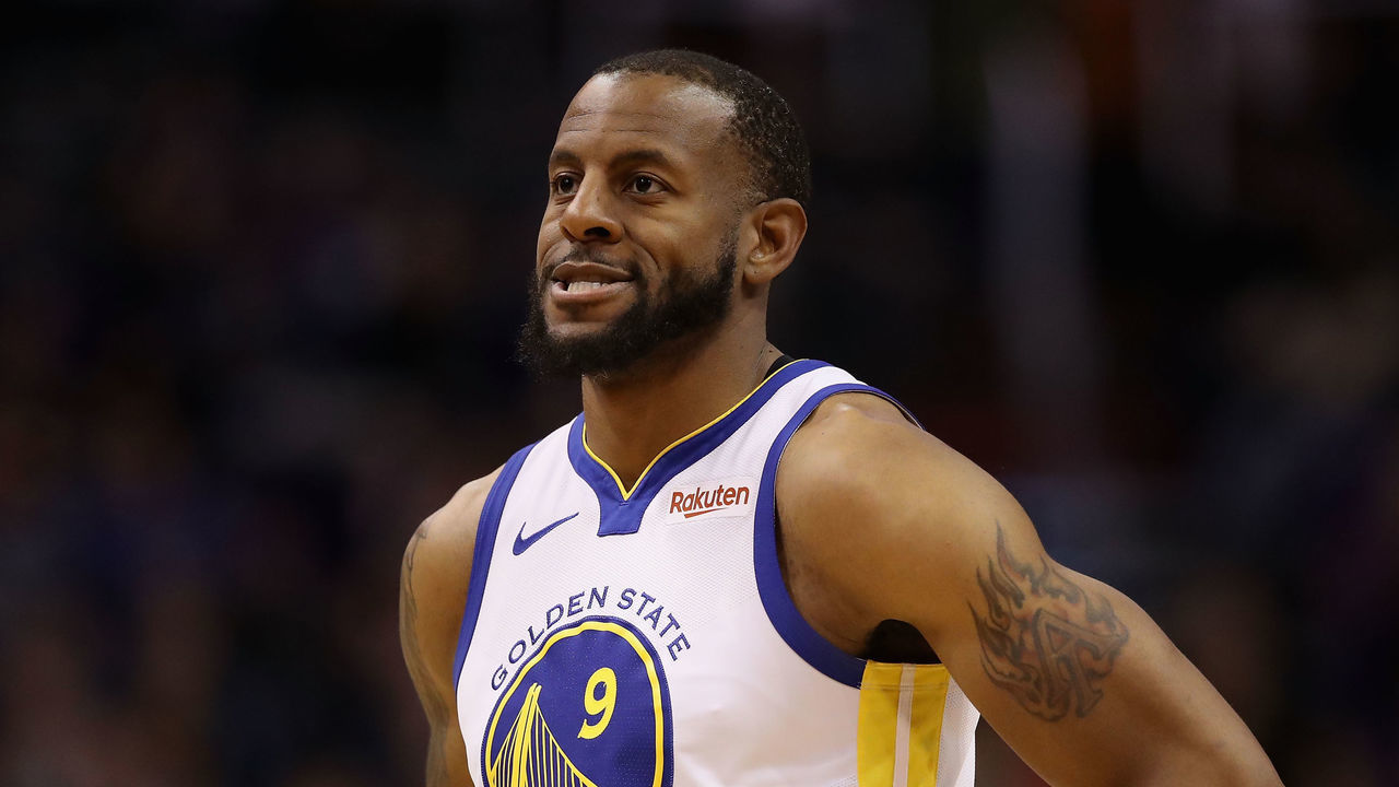 PHOENIX, ARIZONA - FEBRUARY 08: Andre Iguodala #9 of the Golden State Warriors during the first half of the NBA game against the Phoenix Suns at Talking Stick Resort Arena on February 08, 2019 in Phoenix, Arizona.