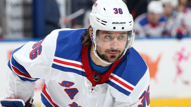 NEW YORK, NY - FEBRUARY 08: Mats Zuccarello #36 of the New York Rangers skates against the Carolina Hurricanes at Madison Square Garden on February 8, 2019 in New York City.