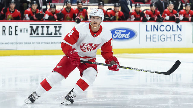 OTTAWA, ON - FEBRUARY 02: Detroit Red Wings Right Wing Gustav Nyquist (14) skates during the first period of the NHL game between the Ottawa Senators and the Detroit Red Wings on Feb. 2, 2019 at the Canadian Tire Centre in Ottawa, Ontario, Canada.