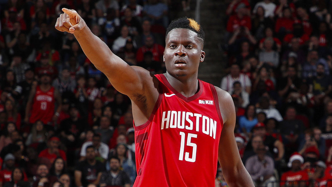 HOUSTON, TX - DECEMBER 25: Clint Capela #15 of the Houston Rockets handles the ball during the game against Steven Adams #12 of the Oklahoma City Thunder on December 25, 2018 at the Toyota Center in Houston, Texas. Mandatory Copyright Notice: Copyright 2018 NBAE