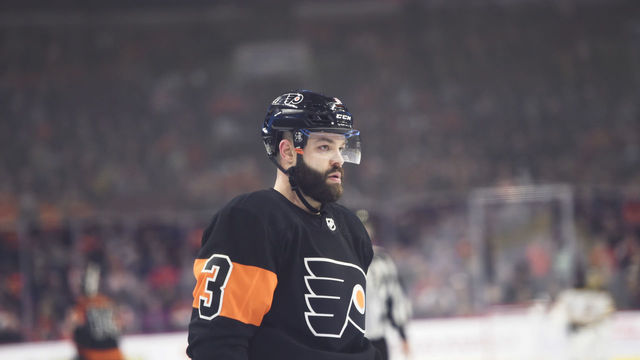 PHILADELPHIA, PA - JANUARY 16: Philadelphia Flyers Defenceman Radko Gudas (3) looks on during the game between the Boston Bruins and the Philadelphia Flyers on January 16, 2019 at Wells Fargo Center in Philadelphia, PA.