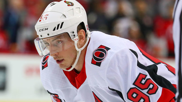 NEWARK, NJ - DECEMBER 21: Ottawa Senators center Matt Duchene (95) skates during the National Hockey League game between the New Jersey Devils and the Ottawa Senators on December 21, 2018 at the Prudential Center in Newark, NJ.