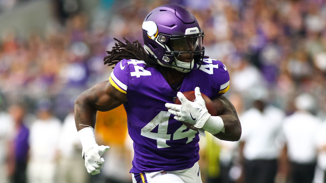MINNEAPOLIS, MN - AUGUST 18: Minnesota Vikings running back Mike Boone (44) runs during the preseason game between the Jacksonville Jaguars and the Minnesota Vikings on August 18, 2018 at U.S. Bank Stadium in Minneapolis, Minnesota. The Jaguars defeated the Vikings 14-10.