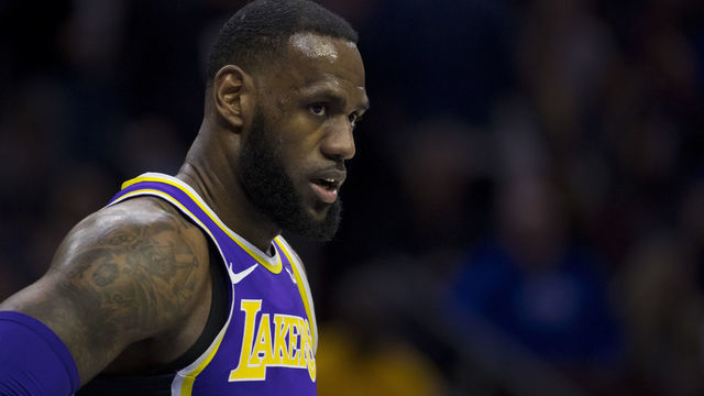 PHILADELPHIA, PA - FEBRUARY 10: LeBron James #23 of the Los Angeles Lakers looks on against the Philadelphia 76ers at the Wells Fargo Center on February 10, 2019 in Philadelphia, Pennsylvania. The 76ers defeated the Lakers 143-120.