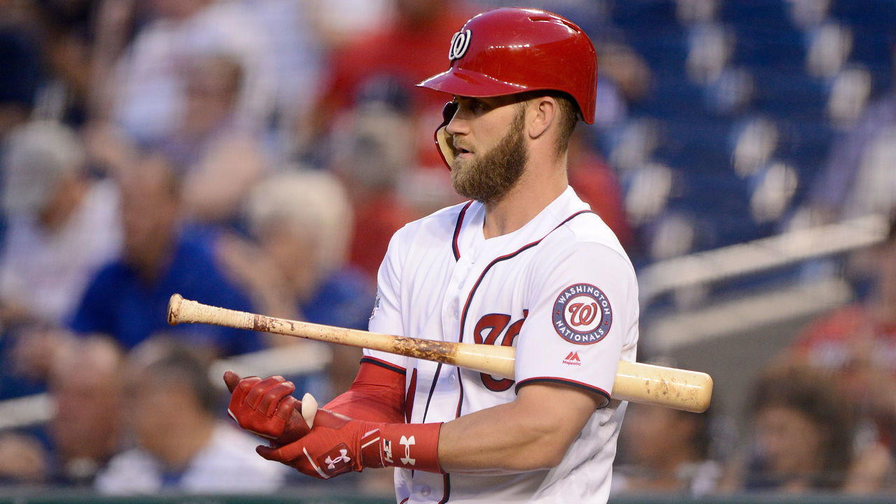 WASHINGTON, DC - SEPTEMBER 06: Bryce Harper #34 of the Washington Nationals gets ready to bat against the Chicago Cubs at Nationals Park on September 6, 2018 in Washington, DC.