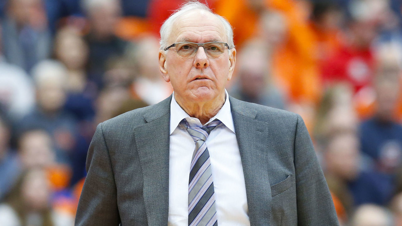 SYRACUSE, NY - FEBRUARY 09: Head coach Jim Boeheim of the Syracuse Orange looks on against the Boston College Eagles during the first half at the Carrier Dome on February 9, 2019 in Syracuse, New York.