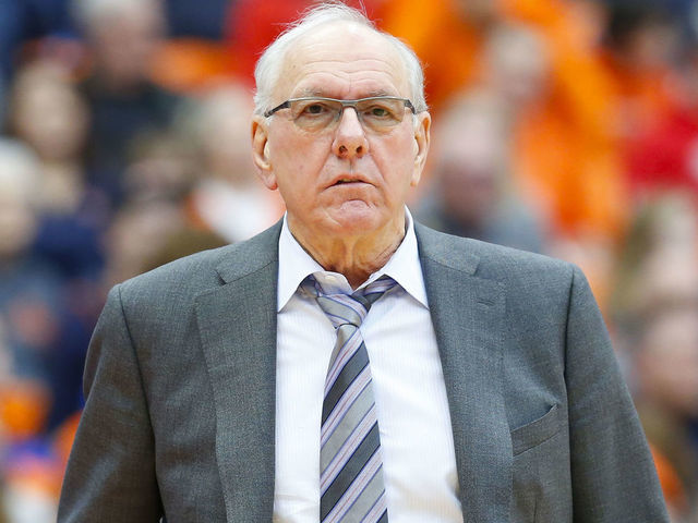 SYRACUSE, NY - FEBRUARY 09: Head coach Jim Boeheim of the Syracuse Orange looks on against the Boston College Eagles during the first half at the Carrier Dome on February 9, 2019 in Syracuse, New York.