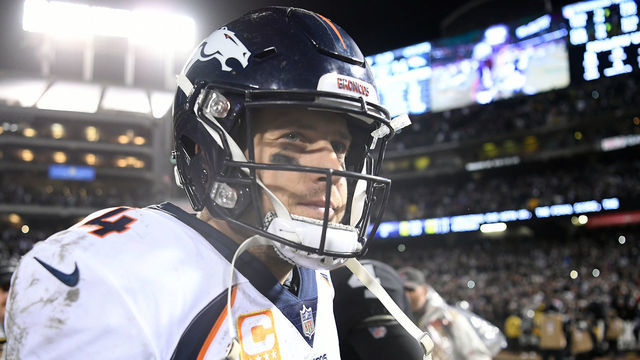 OAKLAND, CA - DECEMBER 24: Case Keenum #4 of the Denver Broncos walks off the field following their 27-14 loss to the Oakland Raiders at Oakland-Alameda County Coliseum on December 24, 2018 in Oakland, California.