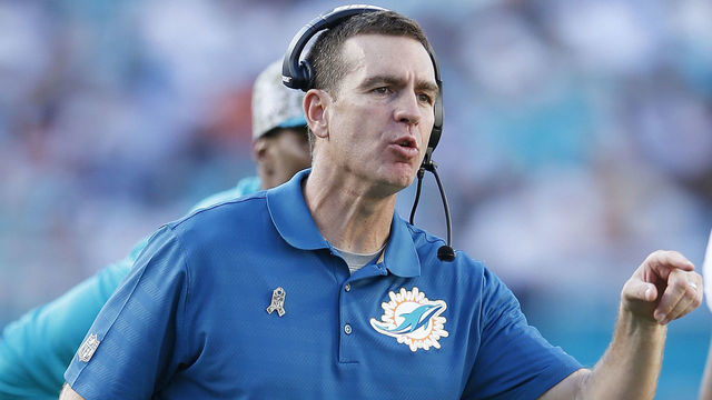 MIAMI GARDENS, FL - NOVEMBER 22: Defensive coordinator Lou Anarumo of the Miami Dolphins looks on against the Dallas Cowboys during the game at Sun Life Stadium on November 22, 2015 in Miami Gardens, Florida. Dallas defeated Miami 24-14.