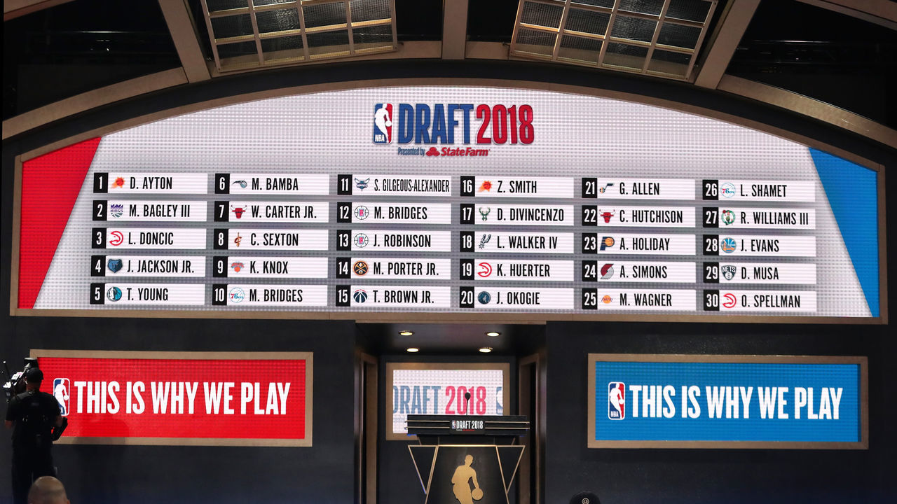 NEW YORK, NY - JUNE 21: Picks one through 30 are seen on the board at the conclusion of the first round during the 2018 NBA Draft at the Barclays Center on June 21, 2018 in the Brooklyn borough of New York City.