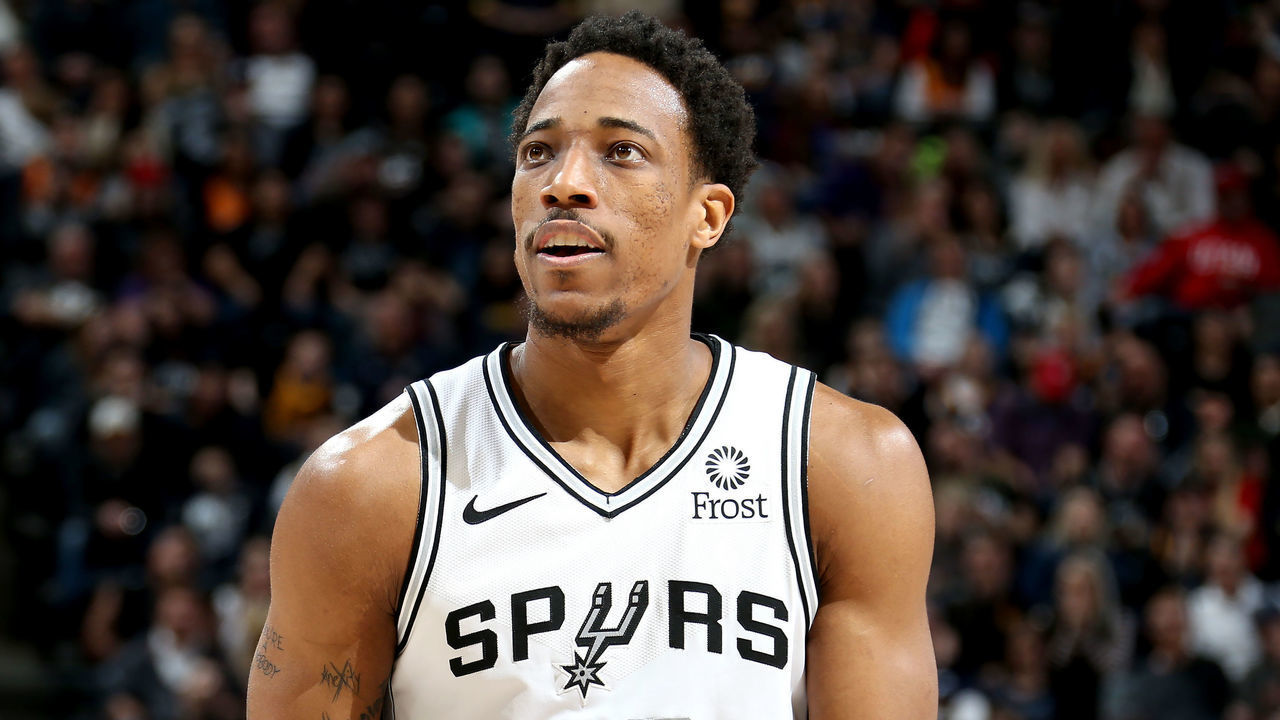 SALT LAKE CITY, UT - FEBRUARY 9: DeMar DeRozan #10 of the San Antonio Spurs goes for a free-throw shot against the Utah Jazz on February 9, 2019 at Vivint Smart Home Arena in Salt Lake City, Utah. Mandatory Copyright Notice: Copyright 2019 NBAE