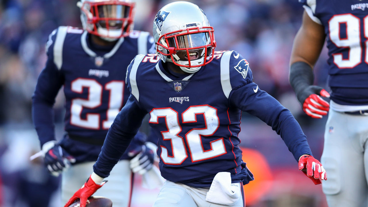 FOXBOROUGH, MASSACHUSETTS - DECEMBER 30: Devin McCourty #32 of the New England Patriots reacts after recovering a fumble during the second quarter of a game against the New York Jets at Gillette Stadium on December 30, 2018 in Foxborough, Massachusetts.