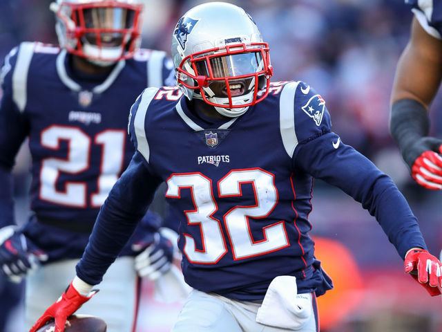 FOXBOROUGH, MASSACHUSETTS - DECEMBER 30: Devin McCourty #32 of the New England Patriots reacts after recovering a fumble during the second quarter of a game against the New York Jets at Gillette Stadium on December 30, 2018 in Foxborough, Massachusetts.