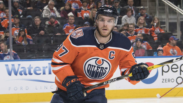 EDMONTON, AB - FEBRUARY 9: Connor McDavid #97 of the Edmonton Oilers skates against the San Jose Sharks on February 9, 2019 at Rogers Place in Edmonton, Alberta, Canada.