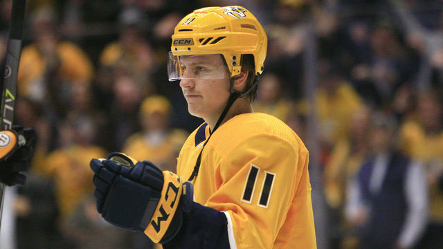 NASHVILLE, TN - DECEMBER 11: Nashville Predators right wing Eeli Tolvanen (11) is shown at the conclusion of the NHL game between the Nashville Predators and Ottawa Senators, held on December 11, 2018, at Bridgestone Arena in Nashville, Tennessee.