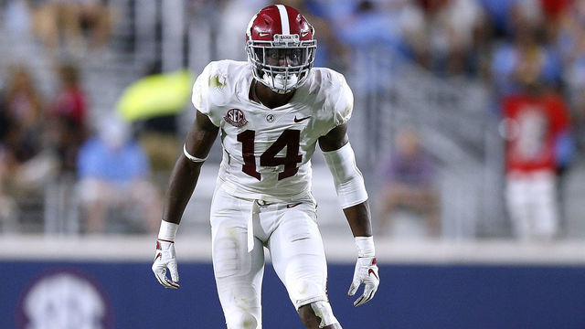 OXFORD, MS - SEPTEMBER 15: Deionte Thompson #14 of the Alabama Crimson Tide defends during a game against the Mississippi Rebels at Vaught-Hemingway Stadium on September 15, 2018 in Oxford, Mississippi.