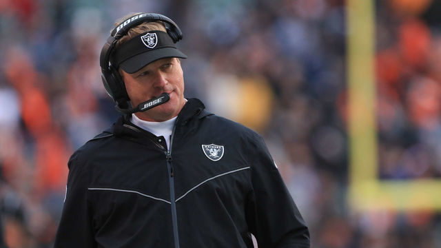 CINCINNATI, OH - DECEMBER 16: Oakland Raiders head coach Jon Gruden during the game against the Oakland Raiders and the Cincinnati Bengals on December 16th 2018, at Paul Brown Stadium in Cincinnati, OH.