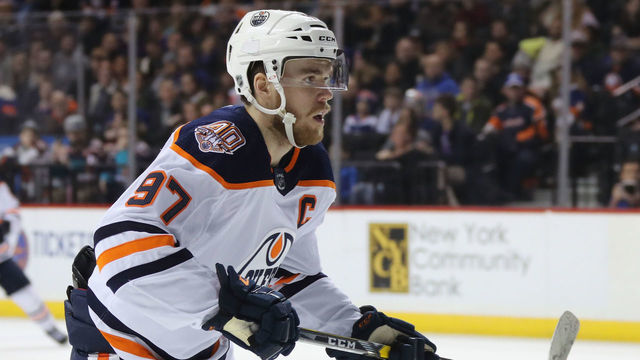 NEW YORK, NEW YORK - FEBRUARY 16: Connor McDavid #97 of the Edmonton Oilers skates against the New York Islanders at the Barclays Center on February 16, 2019 in the Brooklyn borough of New York City. The Islanders defeated the Oilers 5-2.