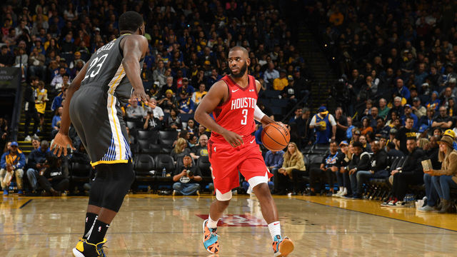 OAKLAND, CA - FEBRUARY 23: Chris Paul #3 of the Houston Rockets handles the ball against the Golden State Warriors on February 23, 2019 at ORACLE Arena in Oakland, California. Mandatory Copyright Notice: Copyright 2019 NBAE