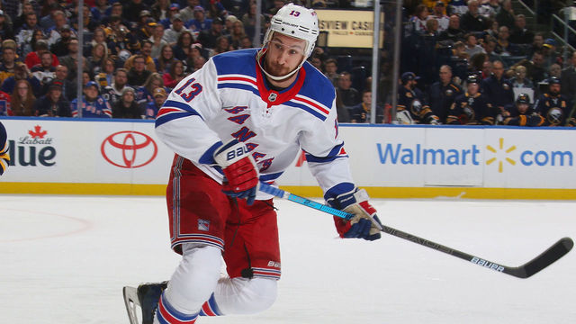BUFFALO, NY - FEBRUARY 15: Kevin Hayes #13 of the New York Rangers skates during an NHL game against the Buffalo Sabres on February 15, 2019 at KeyBank Center in Buffalo, New York.