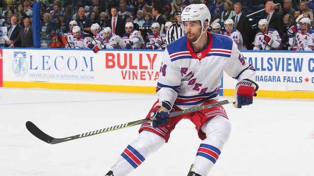 BUFFALO, NY - FEBRUARY 15: Adam McQuaid #54 of the New York Rangers skates during an NHL game against the Buffalo Sabres on February 15, 2019 at KeyBank Center in Buffalo, New York.