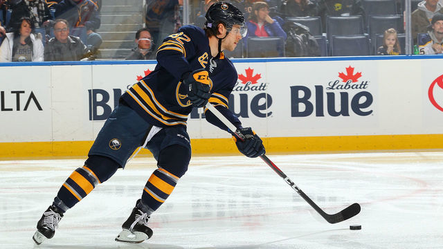 BUFFALO, NY - NOVEMBER 21: Nathan Beaulieu #82 of the Buffalo Sabres skates during an NHL game against the Philadelphia Flyers on November 21, 2018 at KeyBank Center in Buffalo, New York.