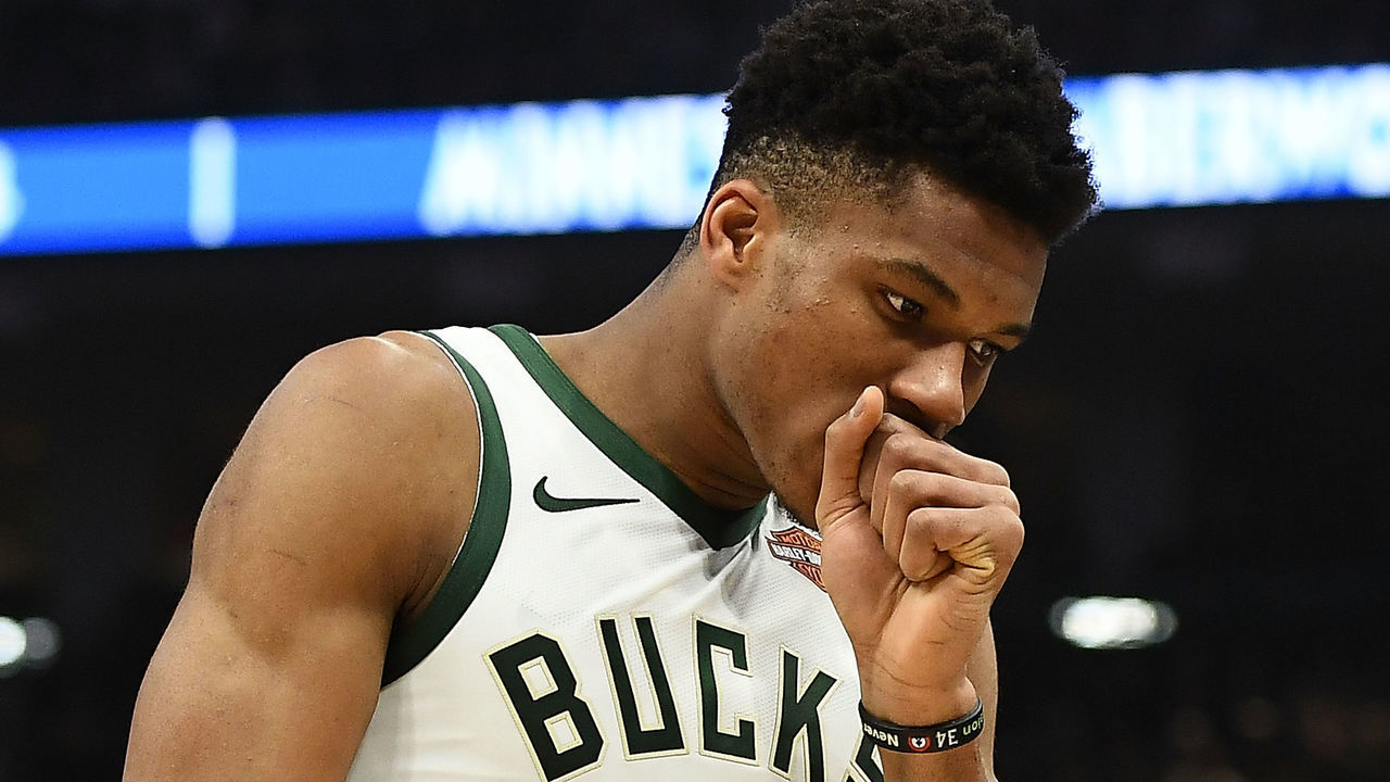 MILWAUKEE, WISCONSIN - FEBRUARY 23: Giannis Antetokounmpo #34 of the Milwaukee Bucks walks backcourt during a game against the Minnesota Timberwolves at Fiserv Forum on February 23, 2019 in Milwaukee, Wisconsin.