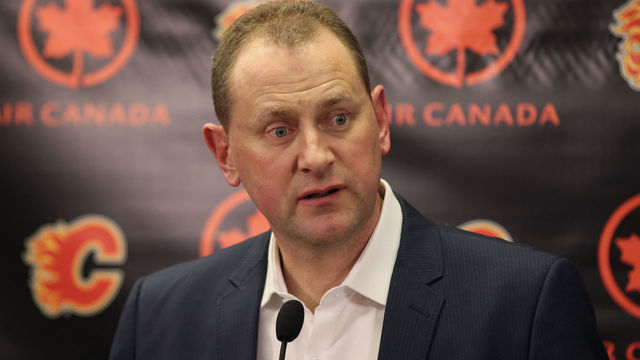 CALGARY, CANADA - FEBRUARY 27: General manager Brad Treliving of the Calgary Flames addresses the media before the trade deadline prior to the teamâs NHL game against the Ottawa Senators at the Scotiabank Saddledome on February 27, 2016 in Calgary, Alberta, Canada.