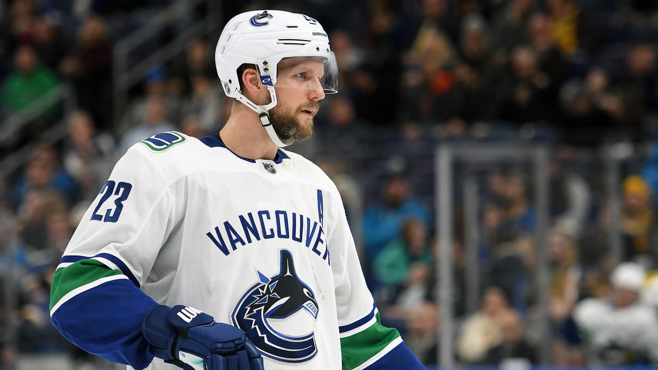 ST. LOUIS, MO. - DECEMBER 09: Vancouver Canucks' defenseman Alexander Edler (23) during a NHL game between the Vancouver Canucks and the St. Louis Blues on December 09, 2018, at Enterprise Center, St. Louis, MO.