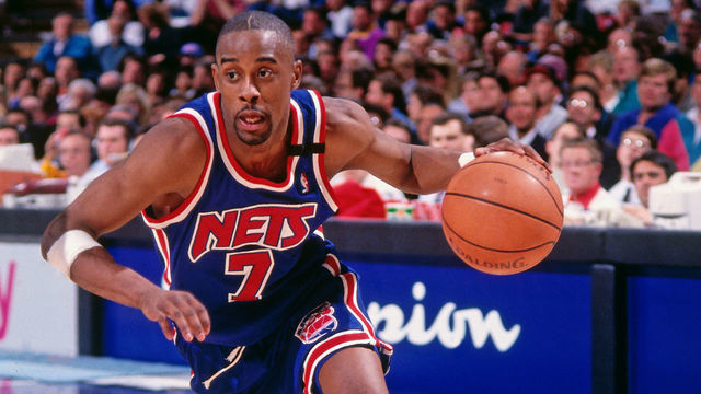 SACRAMENTO, CA - MARCH 16: Kenny Anderson #7 of the New Jersey drives to the basket during a game against the Sacramento Kings on March 16, 1994 at Arco Arena in Sacramento, California. NOTE TO USER: User expressly acknowledges and agrees that, by downloading and/or using this Photograph, user is consenting to the terms and conditions of the Getty Images License Agreement. Mandatory Copyright Notice: Copyright 1994 NBAE