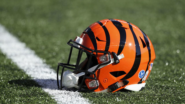 CINCINNATI, OH - NOVEMBER 11: Detailed view of a Cincinnati Bengals helmet on the field before the game against the New Orleans Saints at Paul Brown Stadium on November 11, 2018 in Cincinnati, Ohio. The Saints won 51-14.