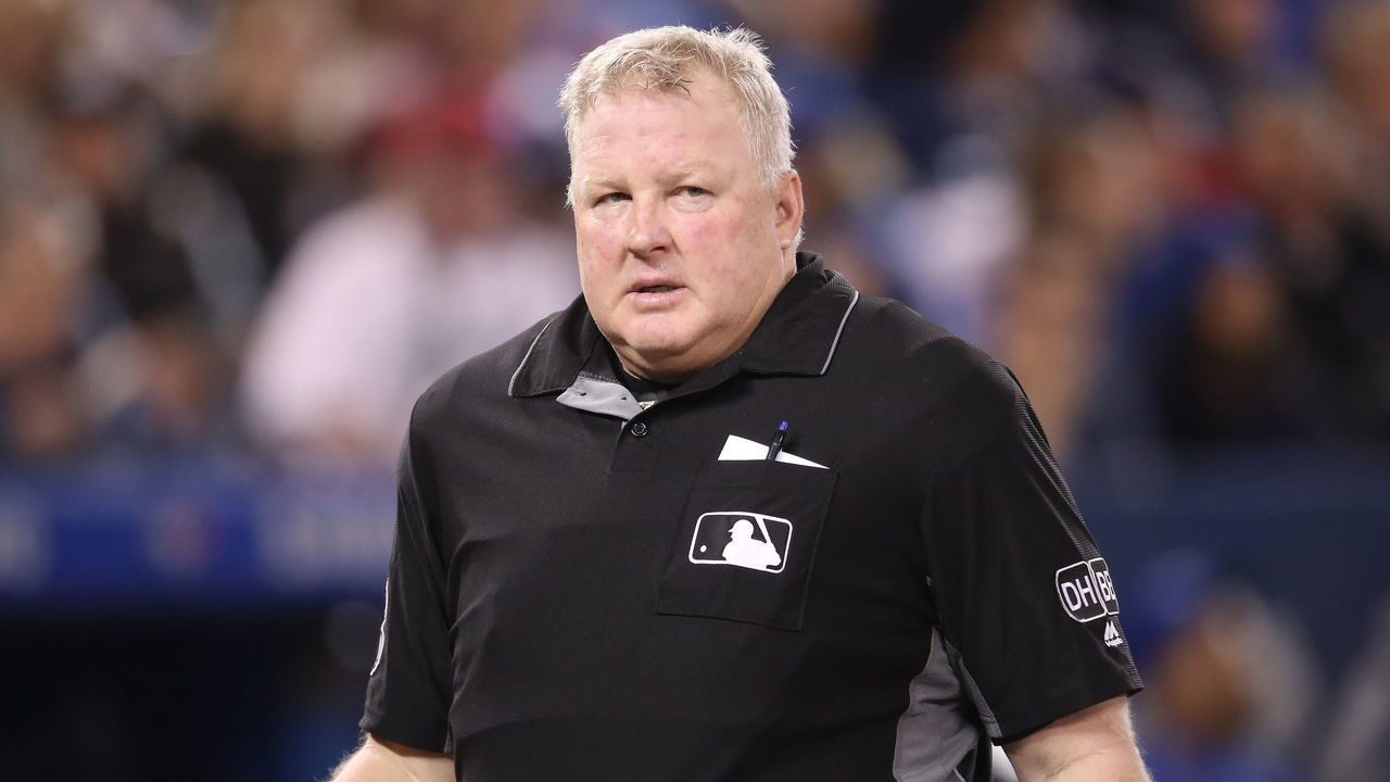 TORONTO, ON - JUNE 5: Home plate umpire Bill Miller #26 looks on during the New York Yankees MLB game against the Toronto Blue Jays at Rogers Centre on June 5, 2018 in Toronto, Canada.