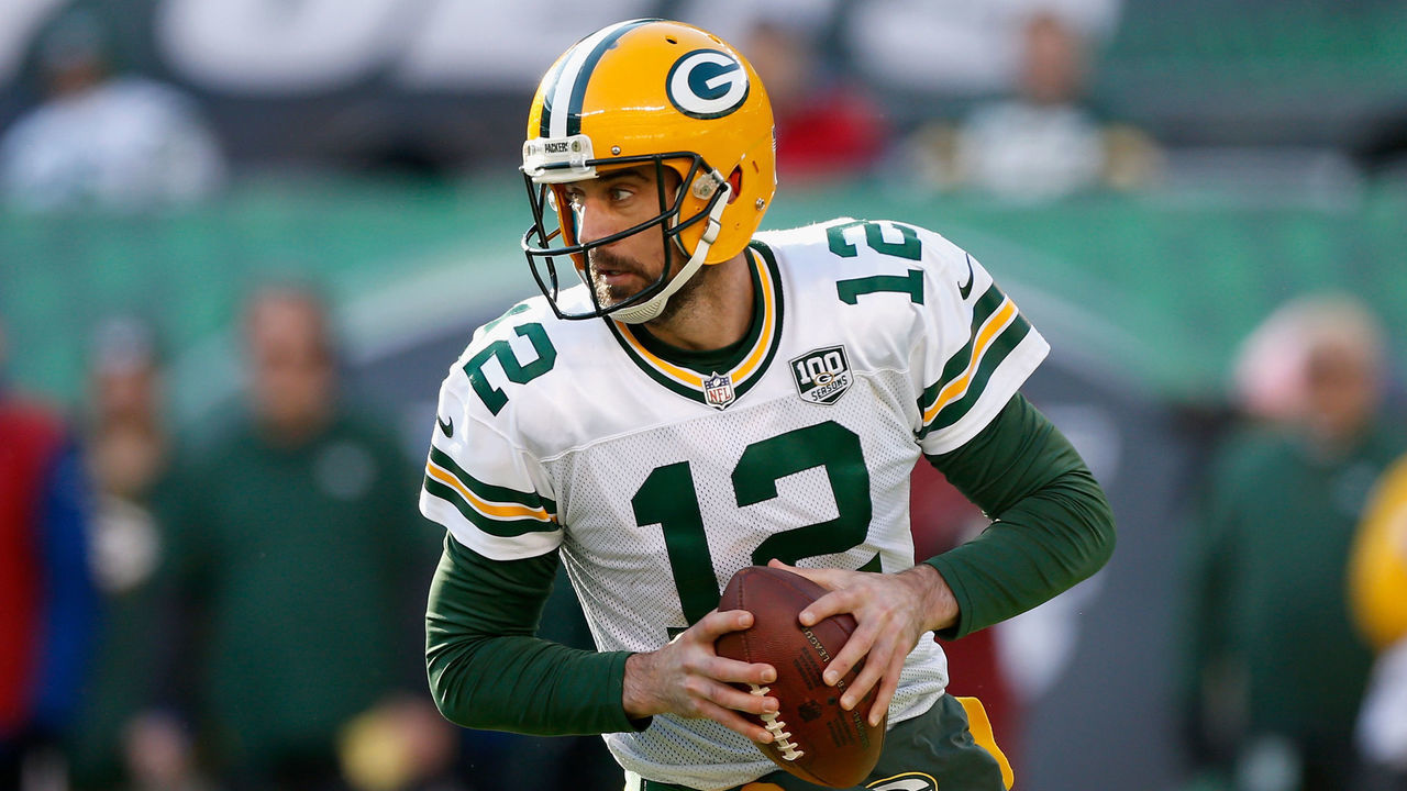 EAST RUTHERFORD, NJ - DECEMBER 23: (NEW YORK DAILIES OUT) Aaron Rodgers #12 of the Green Bay Packers in action against the New York Jets on December 23, 2018 at MetLife Stadium in East Rutherford, New Jersey. The Packers defeated the Jets 44-38 in overtime.