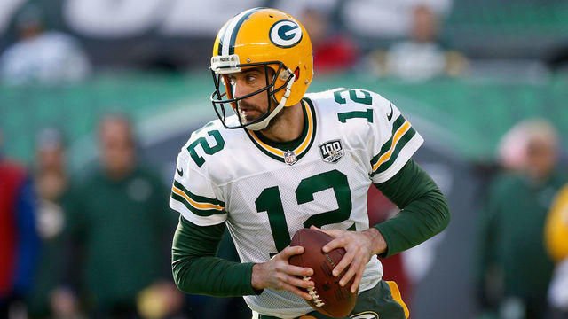 EAST RUTHERFORD, NJ - DECEMBER 23: (NEW YORK DAILIES OUT) Aaron Rodgers #12 of the Green Bay Packers in action against the New York Jets on December 23, 2018 at MetLife Stadium in East Rutherford, New Jersey. The Packers defeated the Jets 44-38 in overtime.