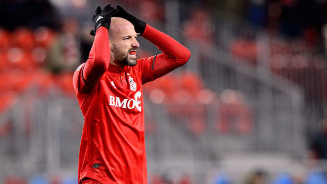 TORONTO, ON - FEBRUARY 26: Laurent Ciman (26) of Toronto FC reacts after missing a shot during the first half of the CONCACAF Champions League Round of 16 match between Toronto FC and Independiente de la Chorrera on February 26, 2019, at BMO Field in Toronto, ON, Canada.