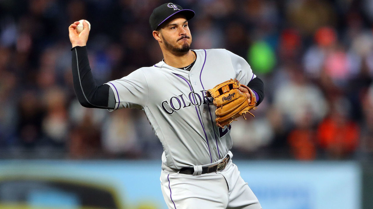 SAN FRANCISCO, CA - JUNE 26: Nolan Arenado #28 of the Colorado Rockies throws to first base during a game against the San Francisco Giants at AT&T Park on Tuesday, June 26, 2018 in San Francisco, California.