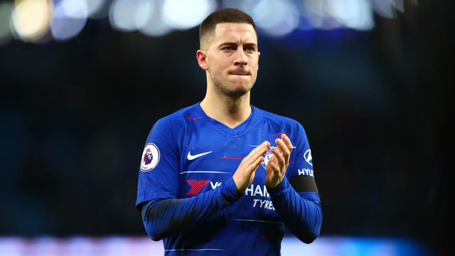 MANCHESTER, ENGLAND - FEBRUARY 10: Eden Hazard of Chelsea looks dejected at the end of the Premier League match between Manchester City and Chelsea FC at Etihad Stadium on February 10, 2019 in Manchester, United Kingdom.