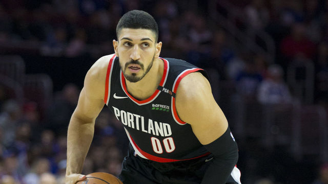 PHILADELPHIA, PA - FEBRUARY 23: Enes Kanter #00 of the Portland Trail Blazers controls the ball against the Philadelphia 76ers in the first quarter at the Wells Fargo Center on February 23, 2019 in Philadelphia, Pennsylvania.