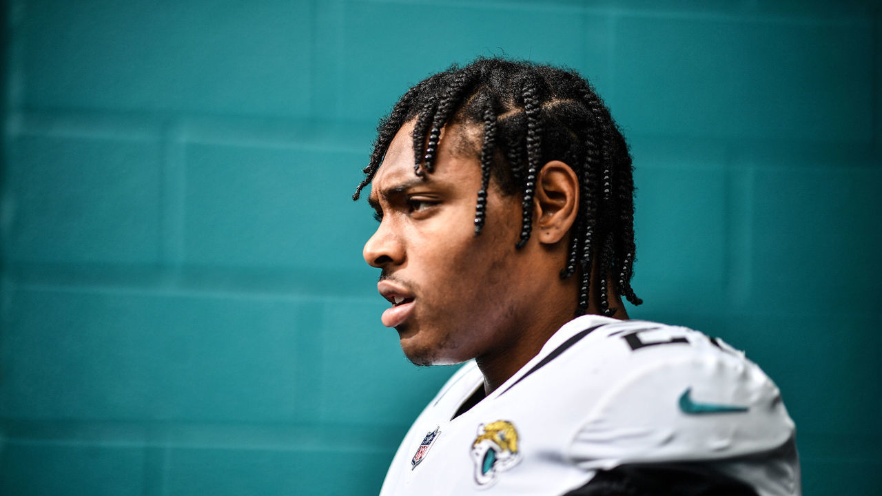 MIAMI, FL - DECEMBER 23: Jalen Ramsey #20 of the Jacksonville Jaguars waits to be introduced before the game against the Miami Dolphins at Hard Rock Stadium on December 23, 2018 in Miami, Florida.