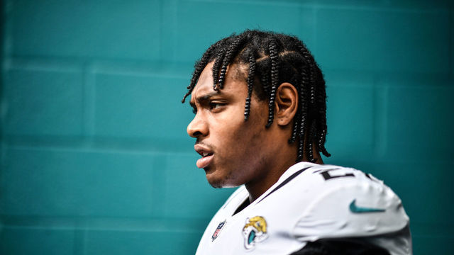 MIAMI, FL - DECEMBER 23: Jalen Ramsey #20 of the Jacksonville Jaguars waits to be introduced before the game against the Miami Dolphins at Hard Rock Stadium on December 23, 2018 in Miami, Florida.