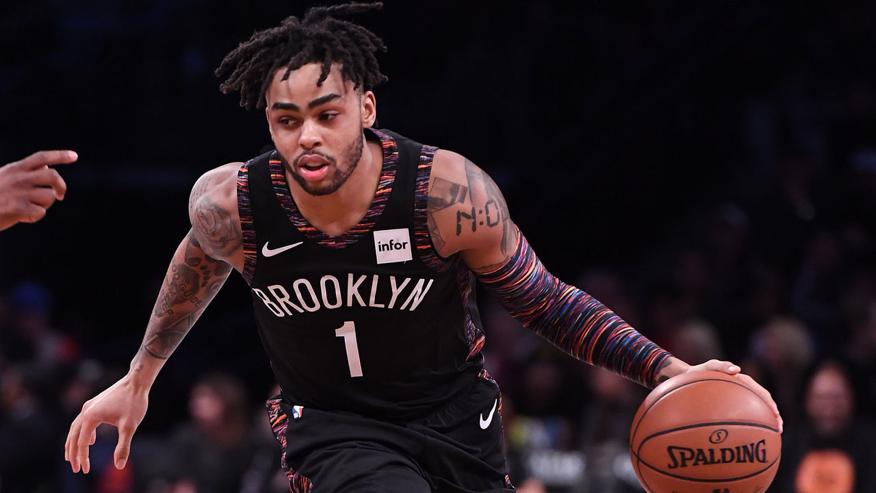 NEW YORK, NY - NOVEMBER 17: D'Angelo Russell #1 of the Brooklyn Nets handles the ball during the game against the Los Angeles Clippers at Barclays Center on November 17, 2018 in the Brooklyn borough of New York City.