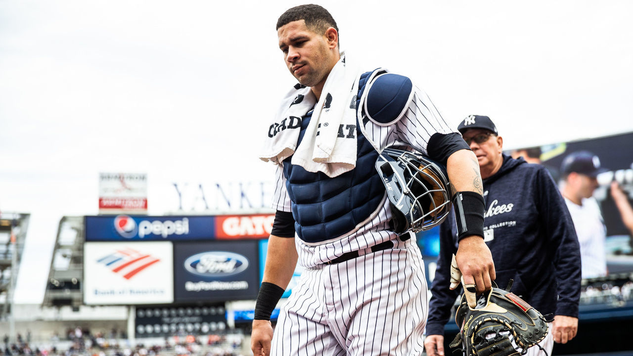 NEW YORK, NY - SEPTEMBER 22: Gary Sanchez #24 of the New York Yankees walks to the dugout during the game against the Baltimore Orioles at Yankee Stadium on Saturday, September 22, 2018 in the Bronx borough of New York City.